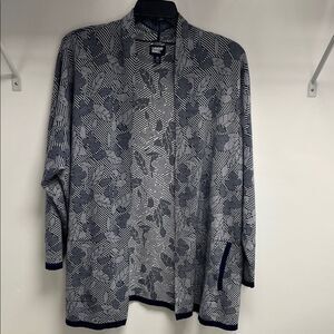 Lands' End Navy and Light Gray Geometric Cardigan